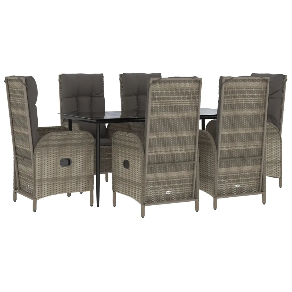 Set da Pranzo Giardino 7pz Nero e Grigio con Cuscini Polyrattancod mxl 124408