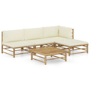 Set di mobili da giardino mobili da esterno set da 5 pezzi con cuscini bambù bianco crema 02_0016306