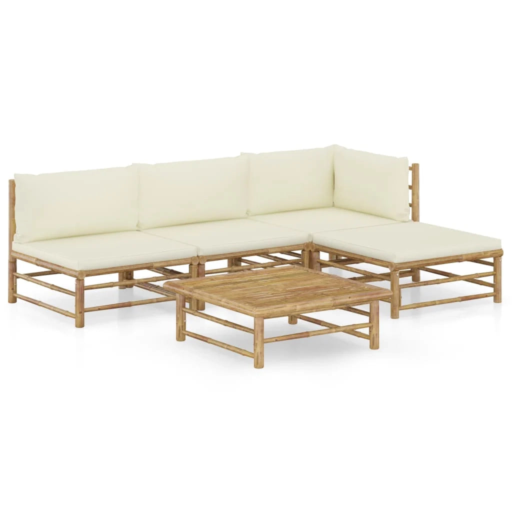 Set di mobili da giardino mobili da esterno set da 5 pezzi con cuscini bambù bianco crema 02_0016306