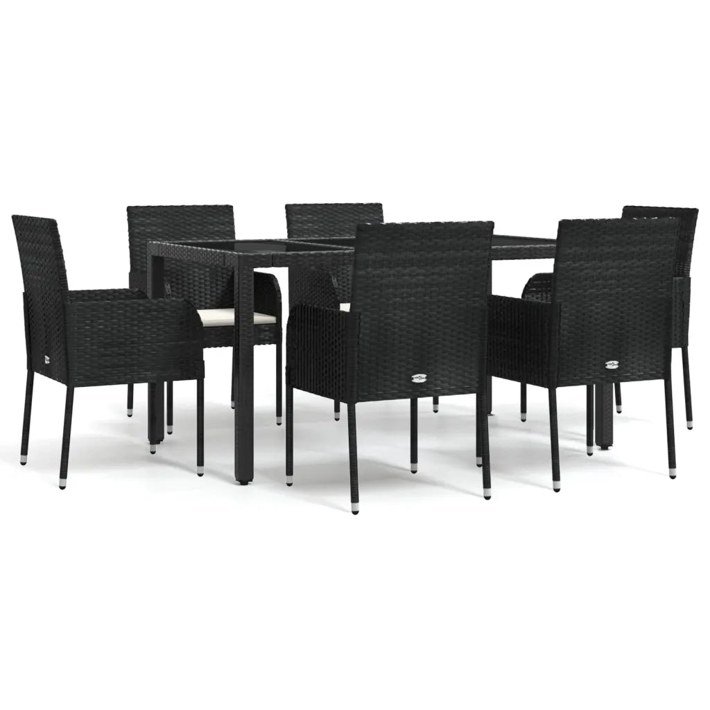 Set da Pranzo da Giardino 7 pz Nero con Cuscini in Polyrattancod mxl 101155