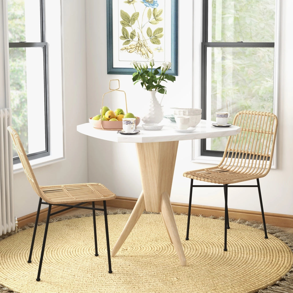 Set 2 Sedie da Pranzo ¨C Zephmum ¨C Rattan PE, Acciaio, Giallo, 45x57x83 cm