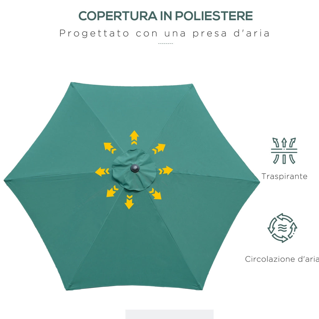 EasyComfort Ombrellone da Giardino 2.6x2.4 m con Testa Inclinabile, in Alluminio e Poliestere, Verde scuro e Nero