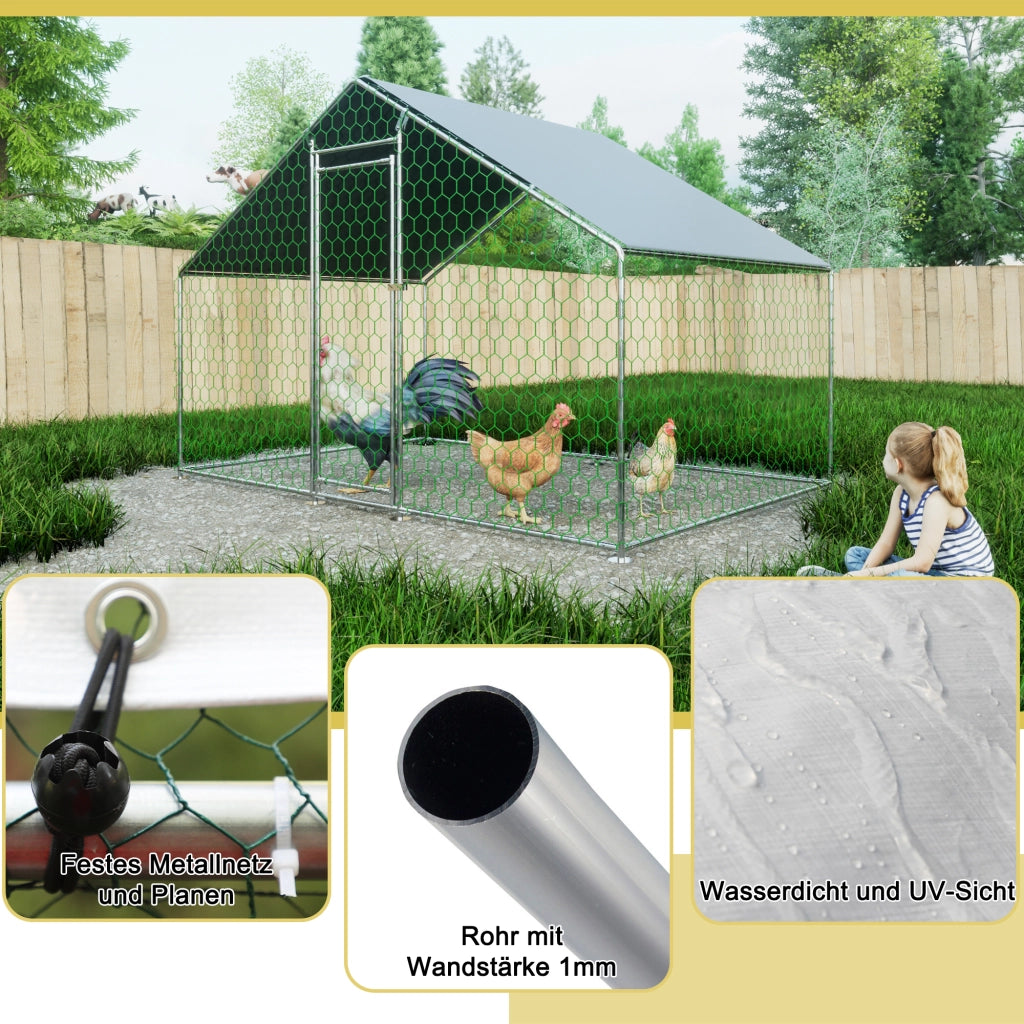 GABBIA PER POLLI 3x2x2 m Acciaio zincato Argento con serratura