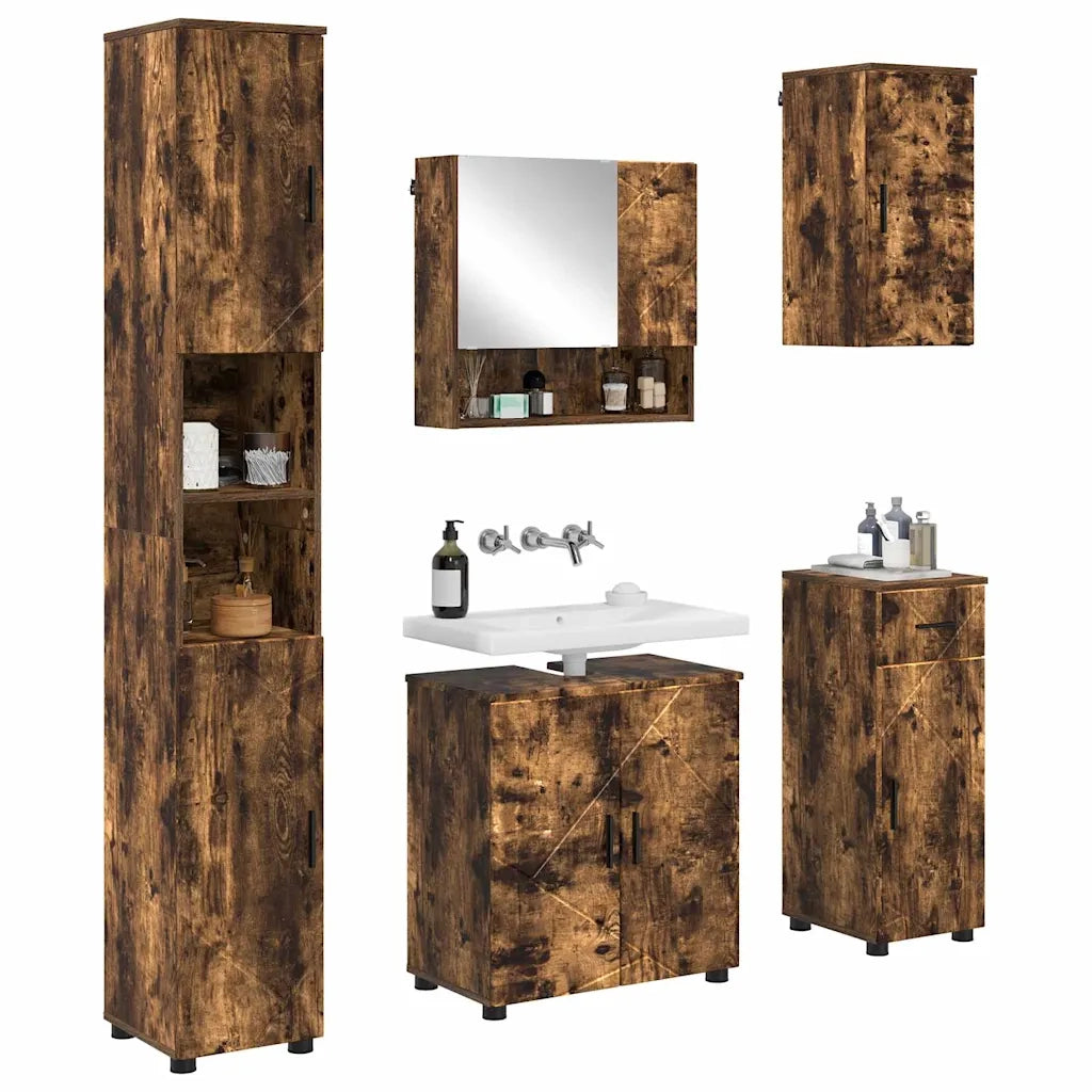 Set di mobili per il bagno con cassetto 5 pcs Rovere fumé