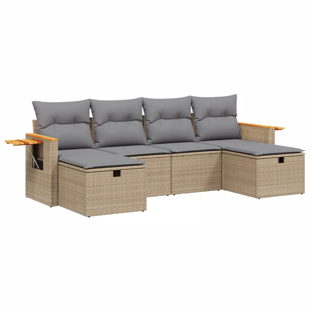Set Divano da Giardino 6 pz con Cuscini Beige Misto Polyrattan 3265560