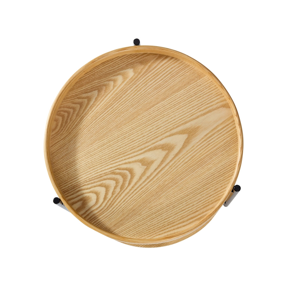 TAVOLINO rotondo 2 pezzi Ø69x38 cm e Ø44x48 cm Legno massello e MDF Naturale