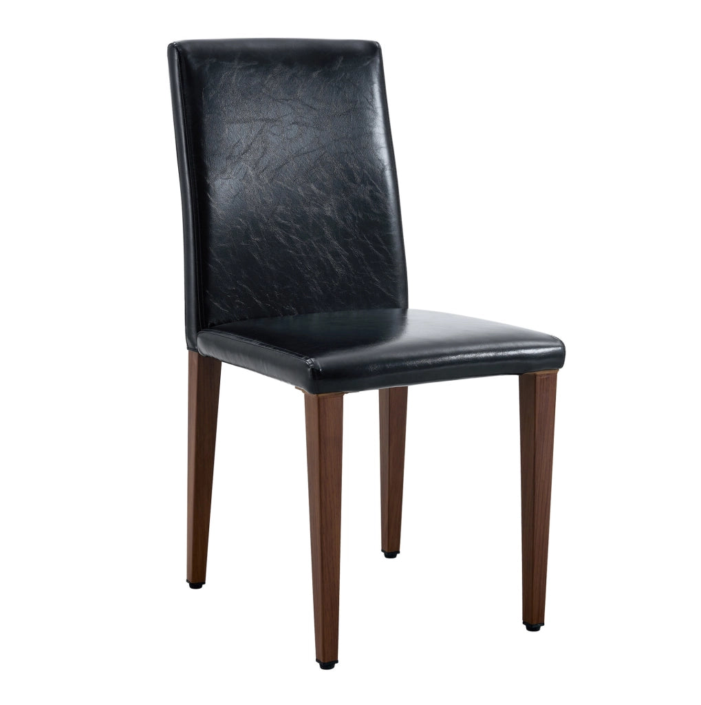 Set 4 sedie da pranzo moderne in similpelle PU nera con gambe in metallo finitura noce