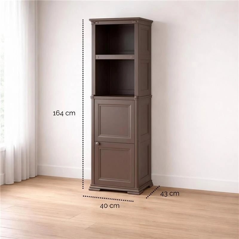 MOBILE 2 MODULI WENGÉ 40X43X164 CM CON ANTE FINITURA LEGNO E 2 MODULI SCAFFALE – CONTENITORE VERTICALE SALVASPAZIO PER ORGANIZZAZIONE CASA