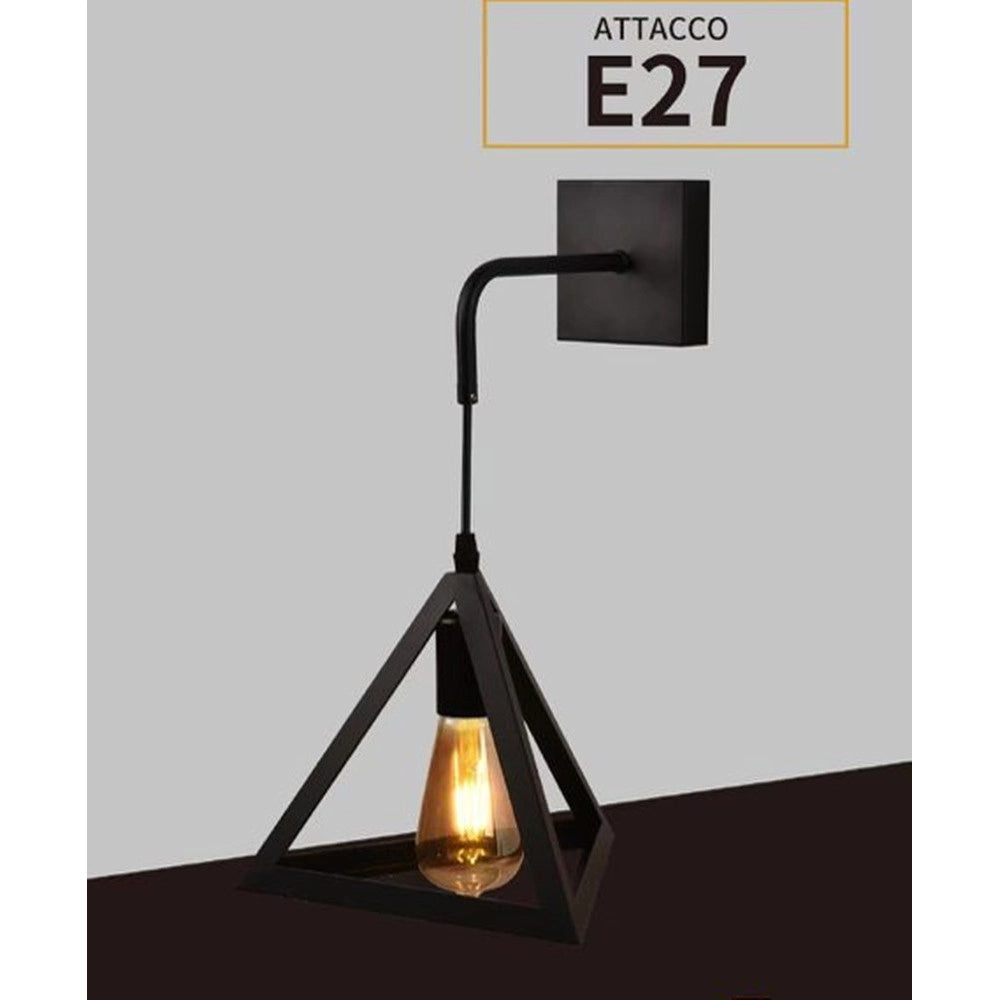 Trade Shop - Applique Parete Pendente Forma Triangolare 3d Stile Minimal Portalampada Attacco E27 Aq54 - Nero