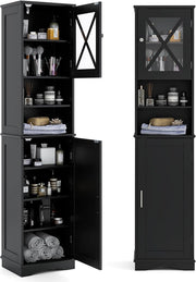 Mobile Bagno 40 x 30 x 170,5cm, Armadietto a Colonna Stretto e Alto con 5 Ripiani Regolabili e 2 Porte, Armadio da Terra in Legno per Soggiorno, Camera da Letto, Salotto e Cucina (Nero)