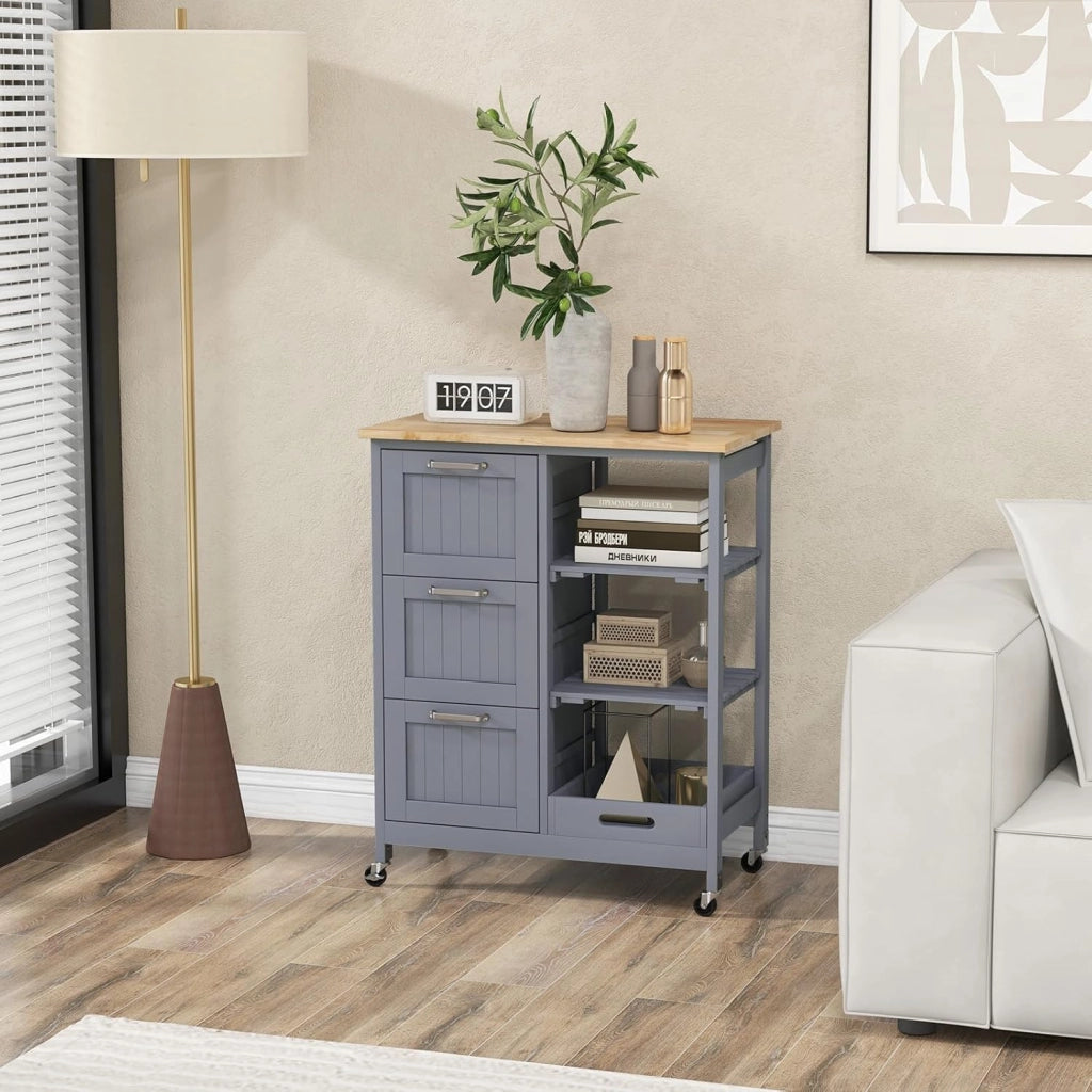 Carrello da cucina su ruote, armadio da cucina con piano di lavoro, isola mobile in legno, carrello da servizio, carrello da cucina con cassetto, carrello da cucina 67 x 37 x 83,5 cm (grigio)