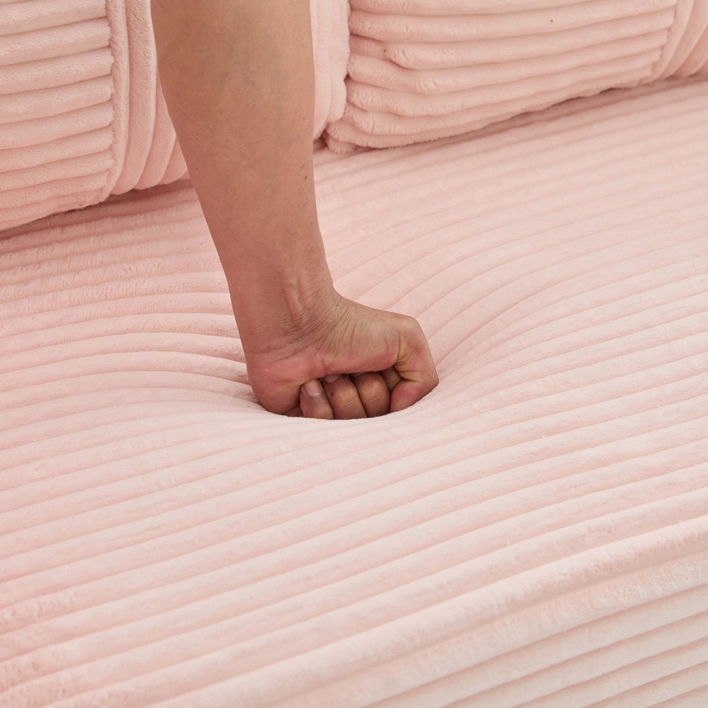 DIVANO Pouf 151x133x64 cm in Velluto a Coste Rosa con 2 Cuscini