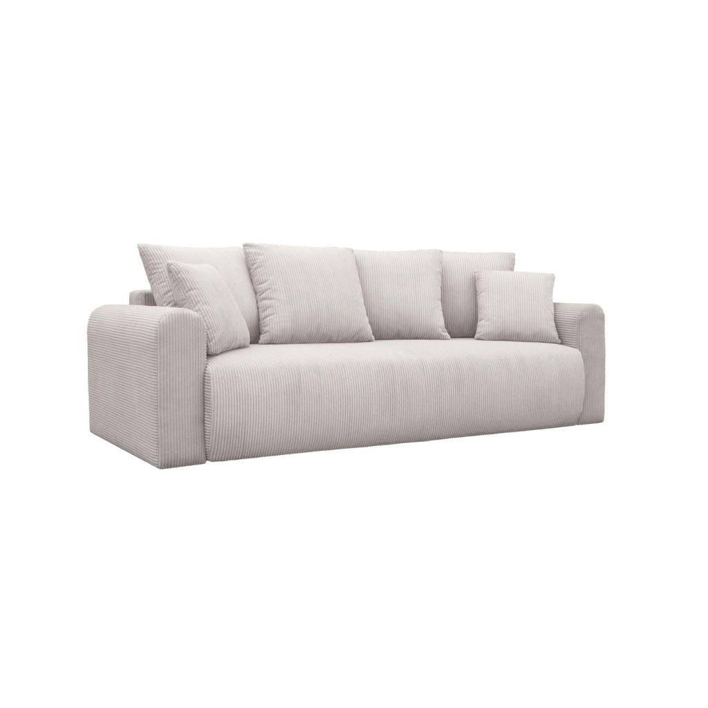 Divano letto in velluto a coste con contenitore, 3 posti, beige grigio