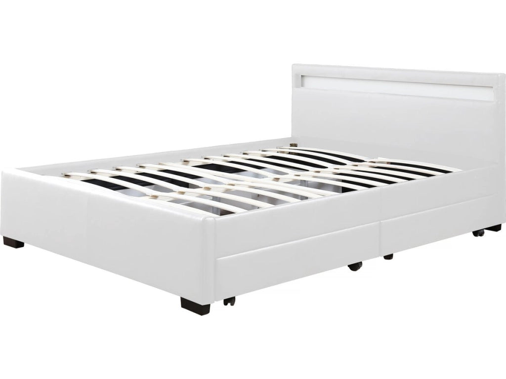 Letto con LED "Nico" - 140 × 190 cm - Bianco