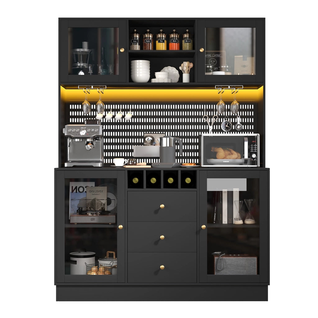 Mobile Colonna Cucina/Soggiorno con LED, Portabottiglie e Ripiani ¨C MINIMAL ¨C Nero