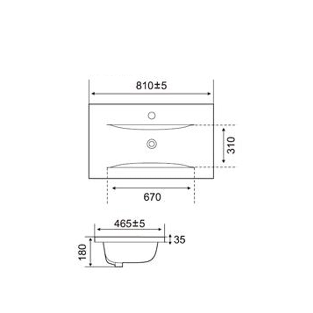 Lavabo consolle da appoggio PLAT840-80 81x46.5x18 cm bianco
