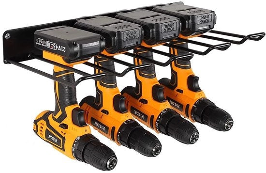 Organizzatore di strumenti per attrezzi da parete, 4 posizioni per strumenti elettrici, organizzatore di attrezzi per garage e officina