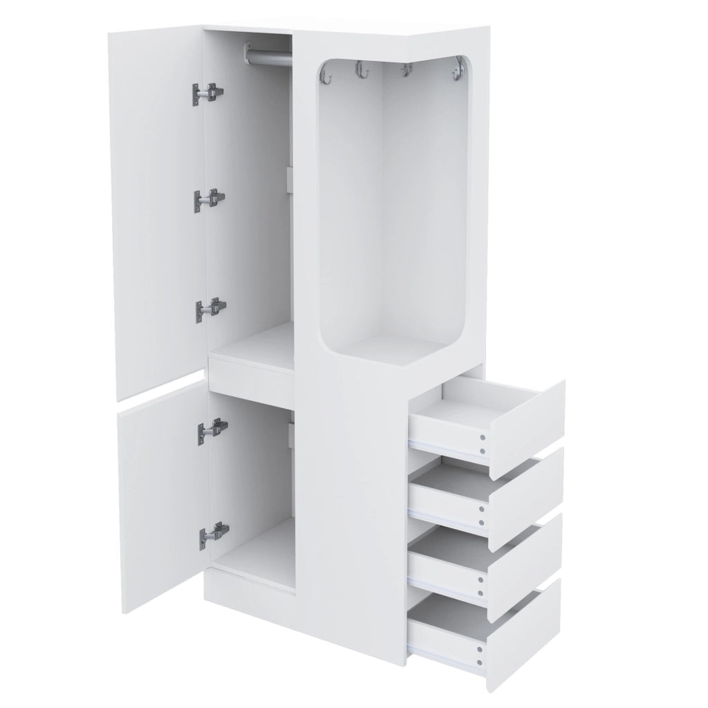 Armadio con 1 porta; 4 cassetti e vano appendiabiti 70x40x170 cm; bianco in legno