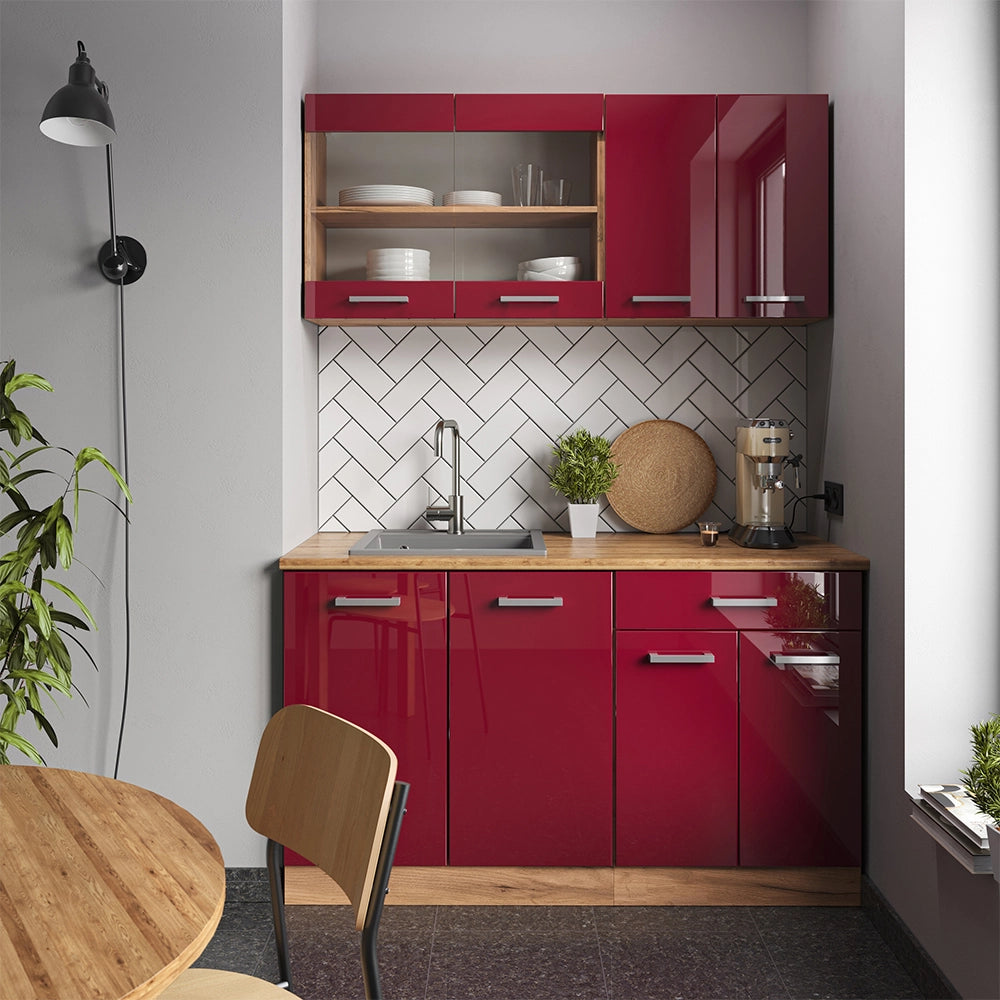 Vicco Mobile cucina sottotetto Rosso lucido/rovere dorato 210 cm Set di 5