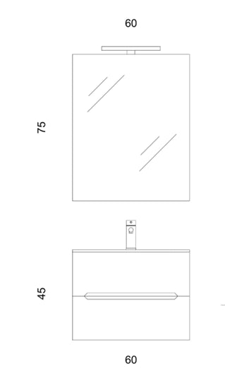Composizione mobile bagno sospeso con cassetti cm 60 cannettato mod. STICK - Verde Bosco