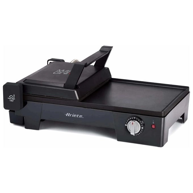 Ariete 1916 Multi Grill 3 in 1 - Griglia Elettrica, Barbecue, Piastra liscia e rigata - apertura a 180° - Termostato regolabile - 2400 Watt - Nero