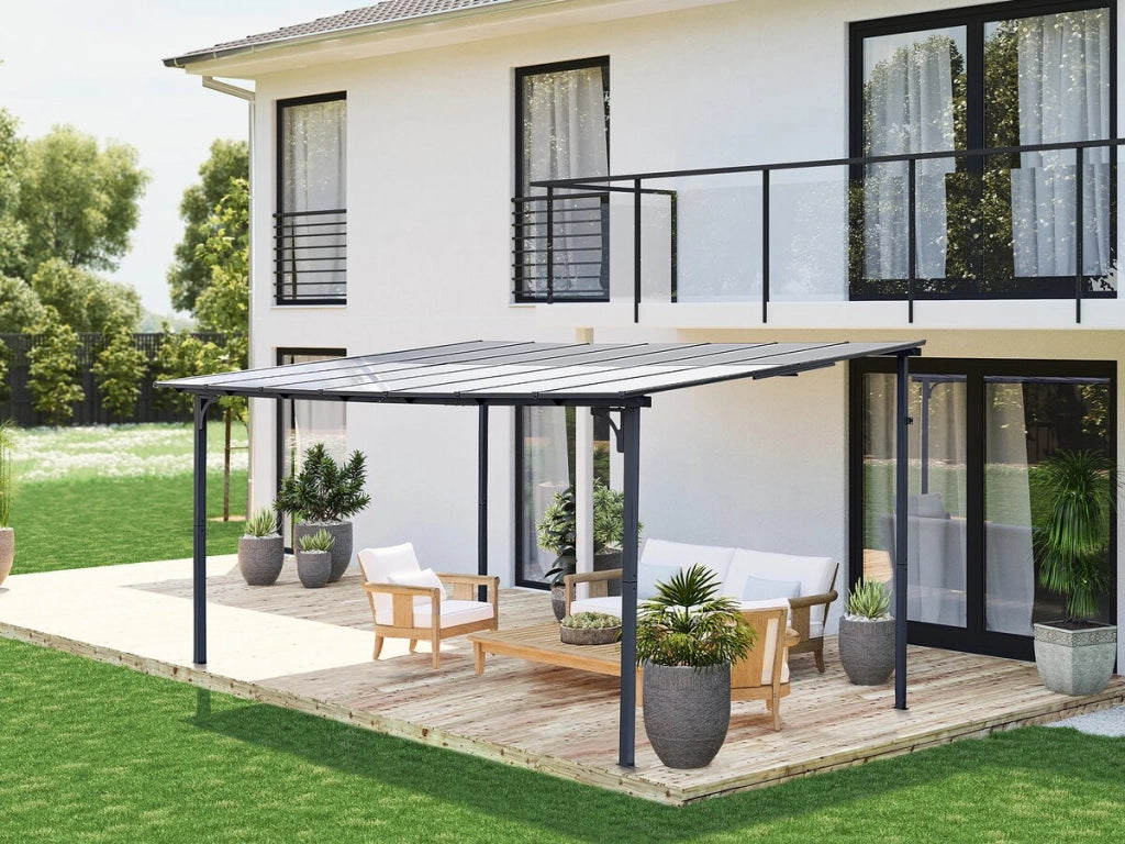 Pergola addossata "Marvin" - 4 x 3 m - 423 x 298 x 243 cm - Grigio scuro