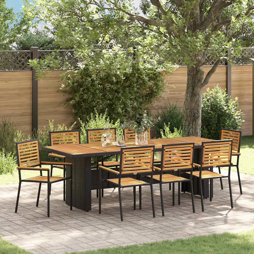 Set da Pranzo per Giardino 9 pcs Nero e Marrone polyrattan 3365446