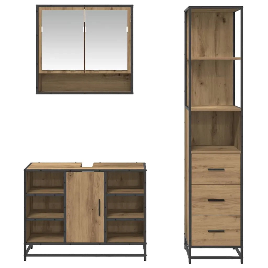 Set di mobili per il bagno con porta 3 pcs Rovere artigianale 3402570