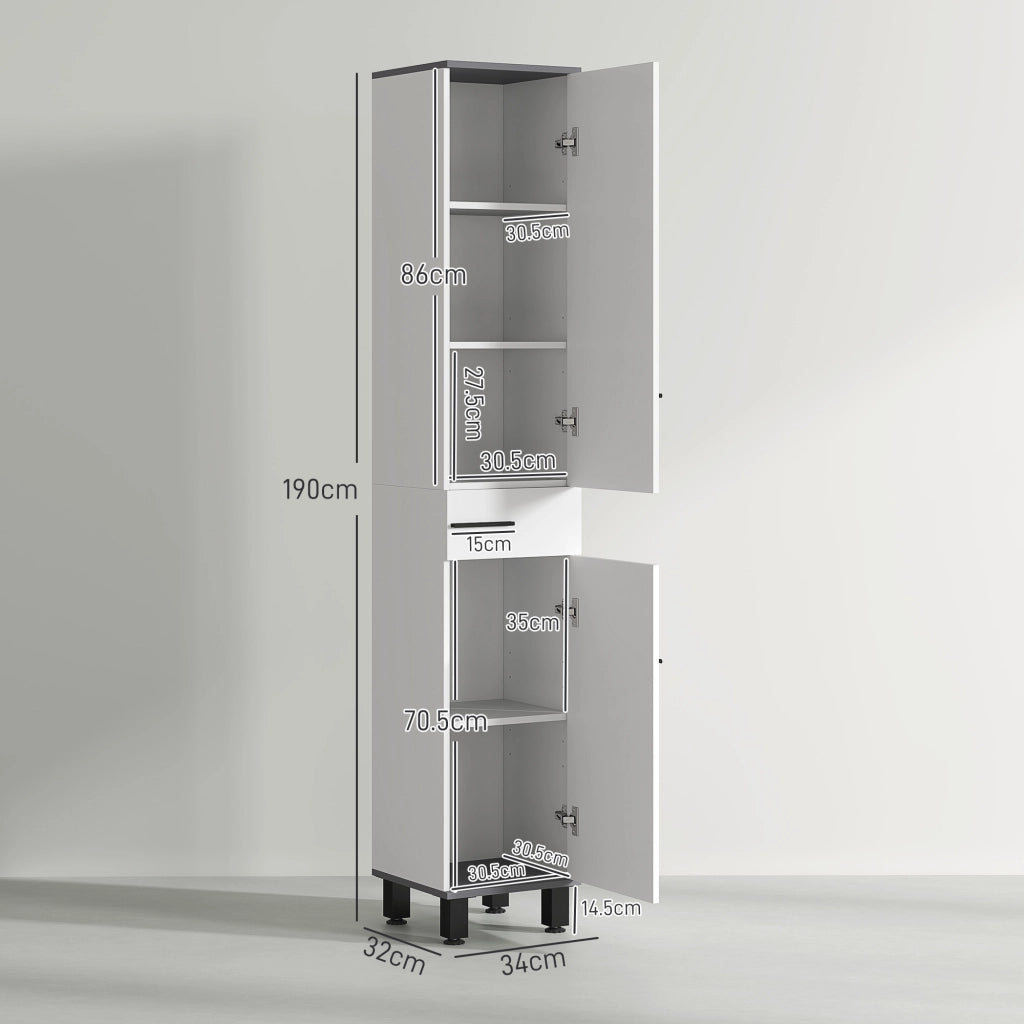 Mobile Colonna Bagno con Armadietti, Ripiani e Cassetto ¨C Zephmum ¨C Bianco 34x32x190 cm