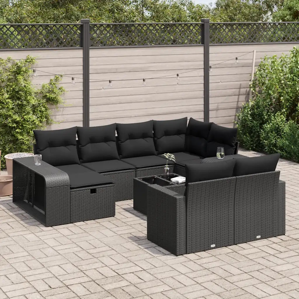 Set Divani da Giardino 11 pz con Cuscini in Polyrattan Nero