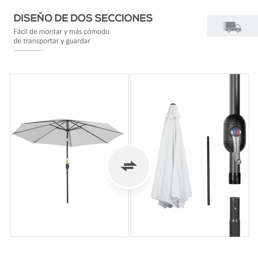 Ombrellone da giardino con manovella e inclinazione ¨C zephmum ¨C bianco ?295x250 cm