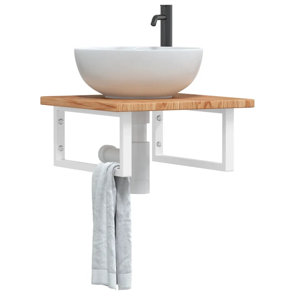 vidaXL Ripiano a Parete per Lavabo in Acciaio e Massello di Rovere