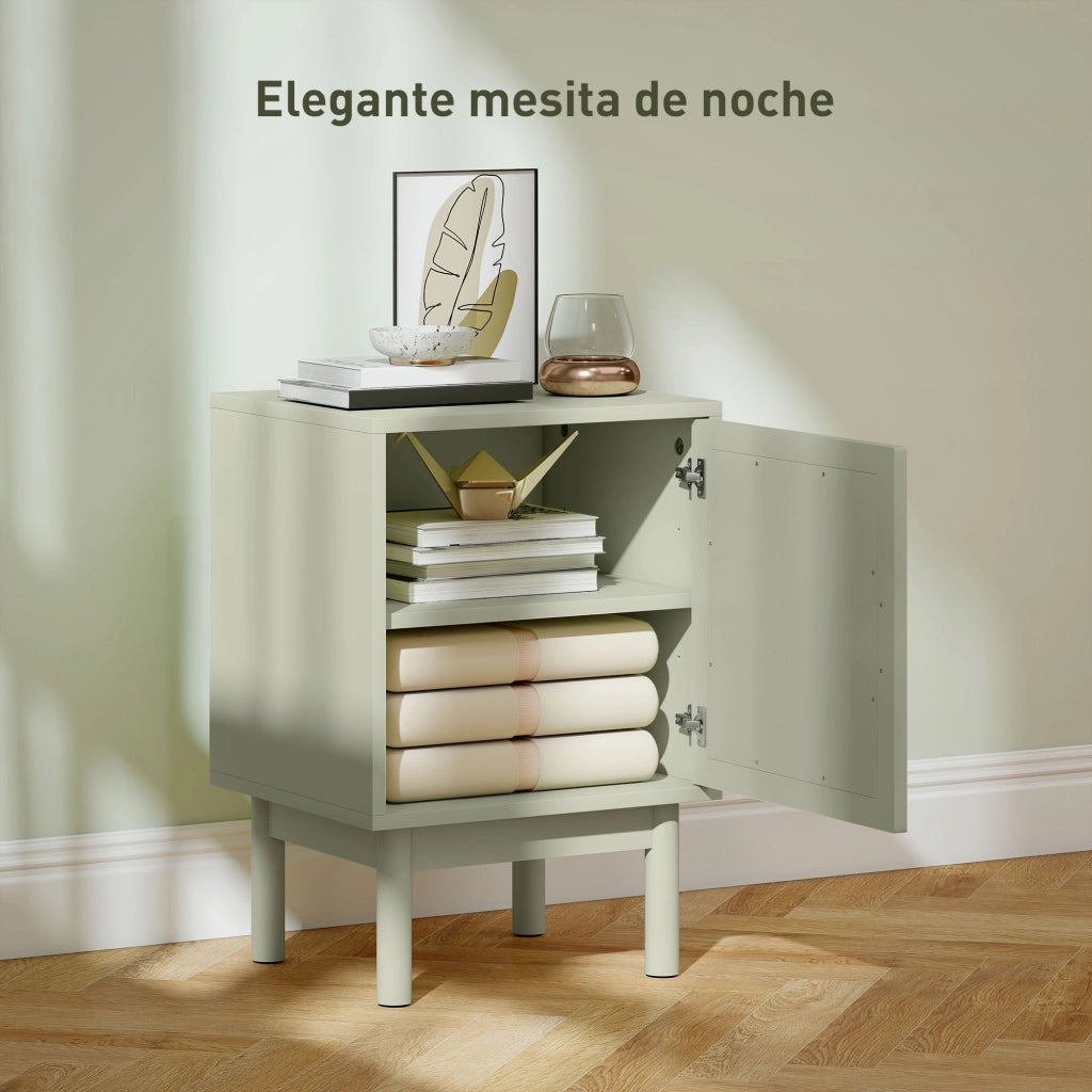 Comodino con porta in rattan ¨C zephmum ¨C verde chiaro 40x35x58 cm