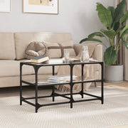 Tavolino con Piano in Vetro-Tavolino da soggiorno-Tavolo Nero 78,5x40x45 cm Acciaio