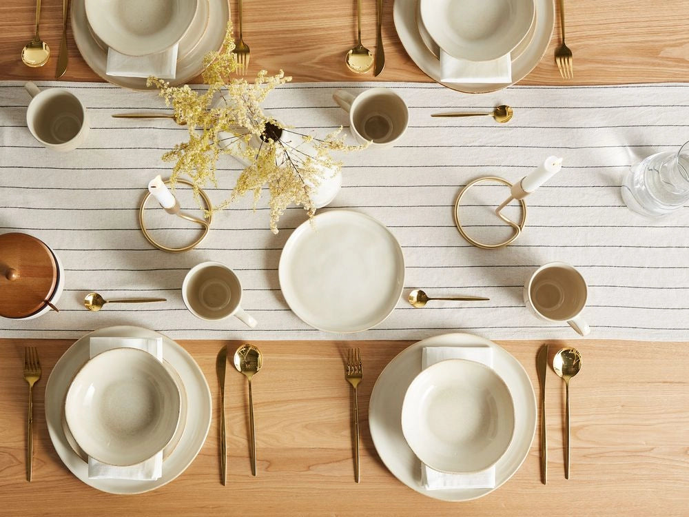 Set di 12 stoviglie in gres caolino fatto a mano con smalto reattivo Finitura Beige chiaro Cucina Sala da pranzo