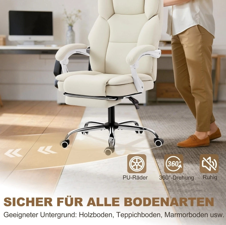 Sedia da ufficio reclinabile beige con poggiapiedi