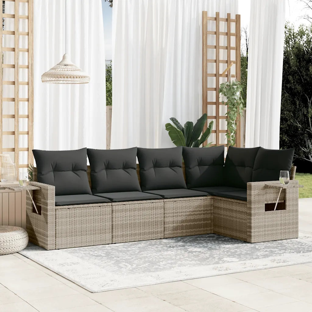 Set Divano da Giardino 5pz | Set Salotto da Giardino con Cuscini Grigio Chiaro Polyrattan