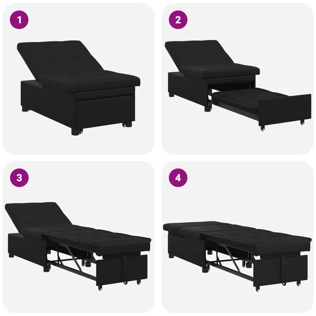 Divano Letto Estraibile Nero 194 x 67 x 82 cm Microfibra 42008610