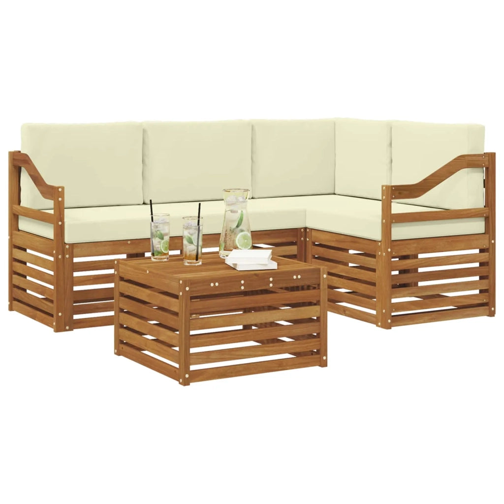 Set di divani da esterno con cuscino 5 pcs Naturale e Crema 3374785