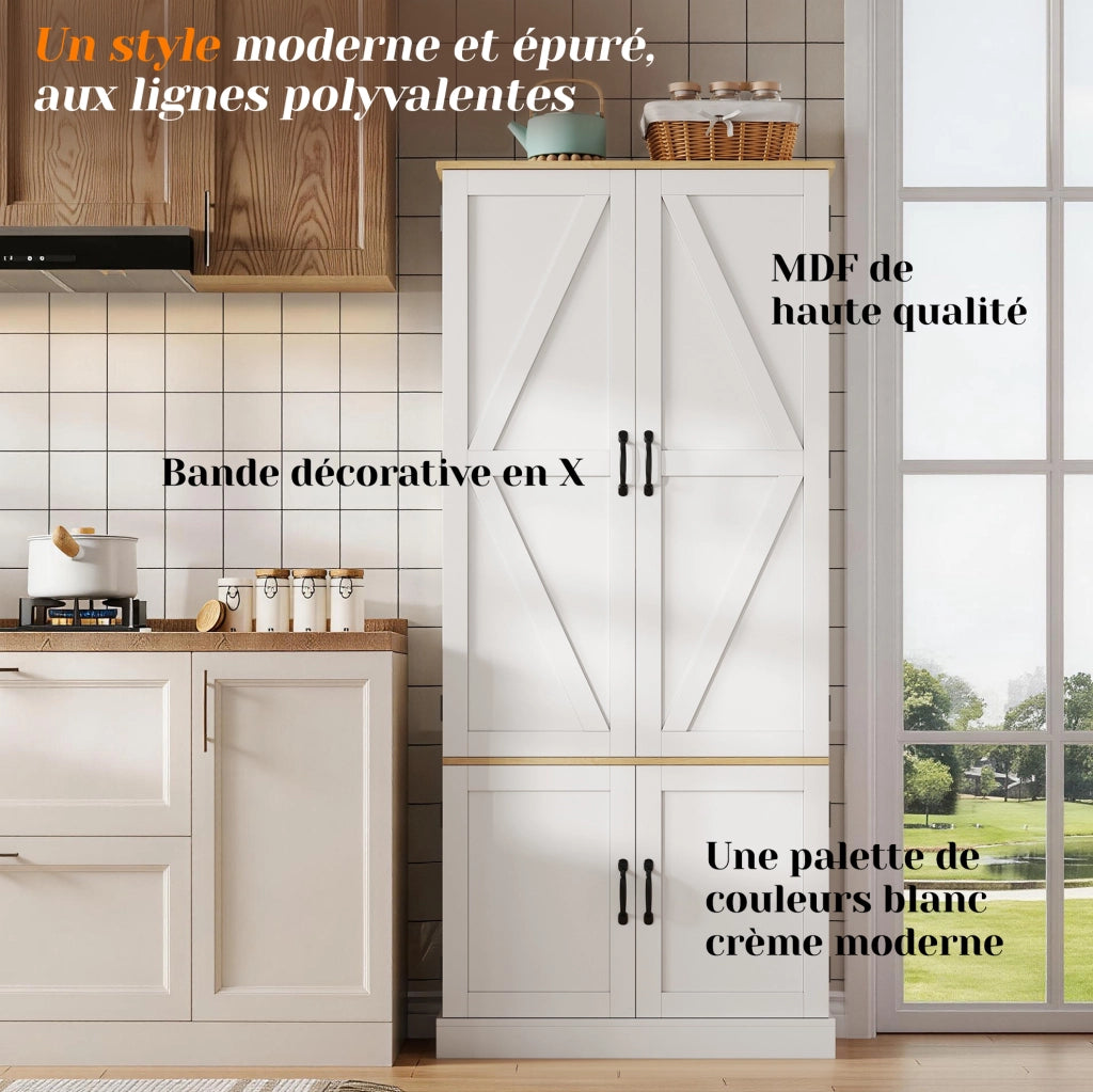 Credenza alta moderna in MDF bianco 80x40x180 cm con ante; cassetti e luce con sensore