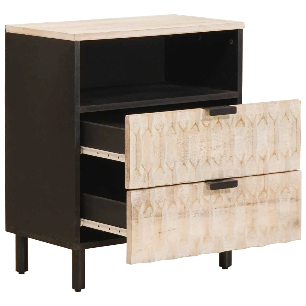 Comodino | Armadio da Notte | Mobiletto da notte Bianco 50 x 33 x 60 cm Legno di mango massello