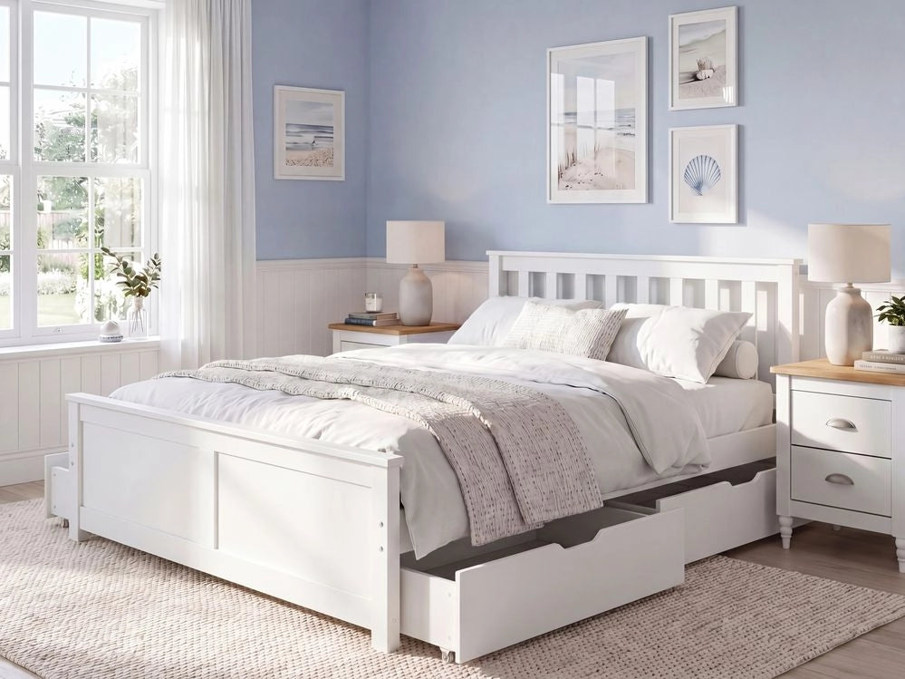 Letto con rete bianca in MDF di pino, con 4 cassetti, testiera minimalista, 120 x 200 cm