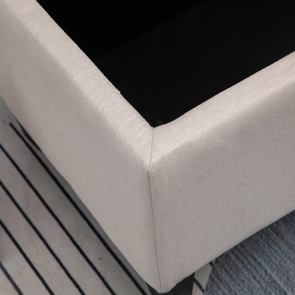 Panca con contenitore per ingresso ¨C Xylo ¨C lino beige crema con gambe in legno 100x40x44 cm