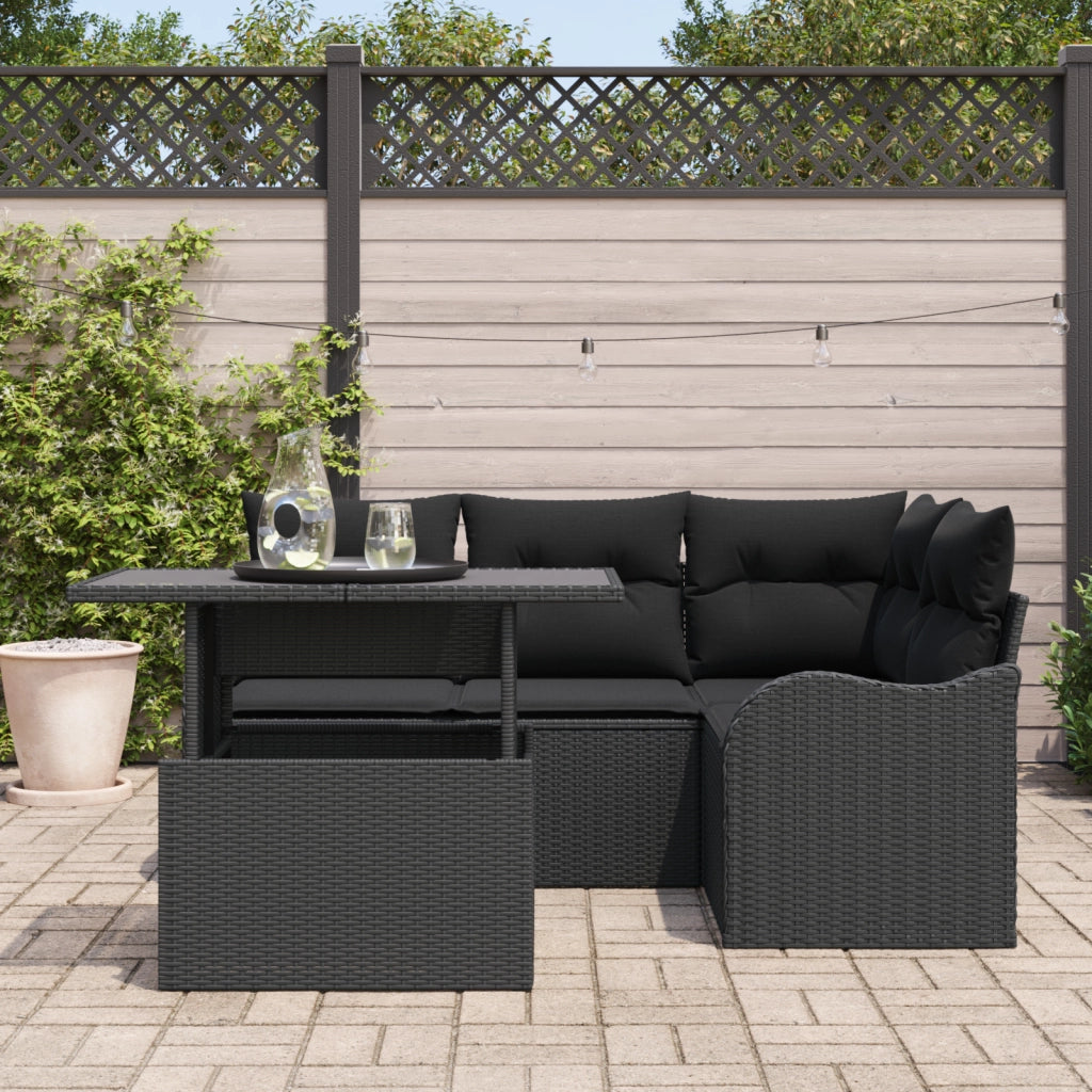 Set Divano Giardino a 5 Pezzi con Cuscini in Rattan Polimerico Nero