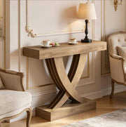 Tavolo consolle in MDF marrone con base a X; larghezza 110 cm