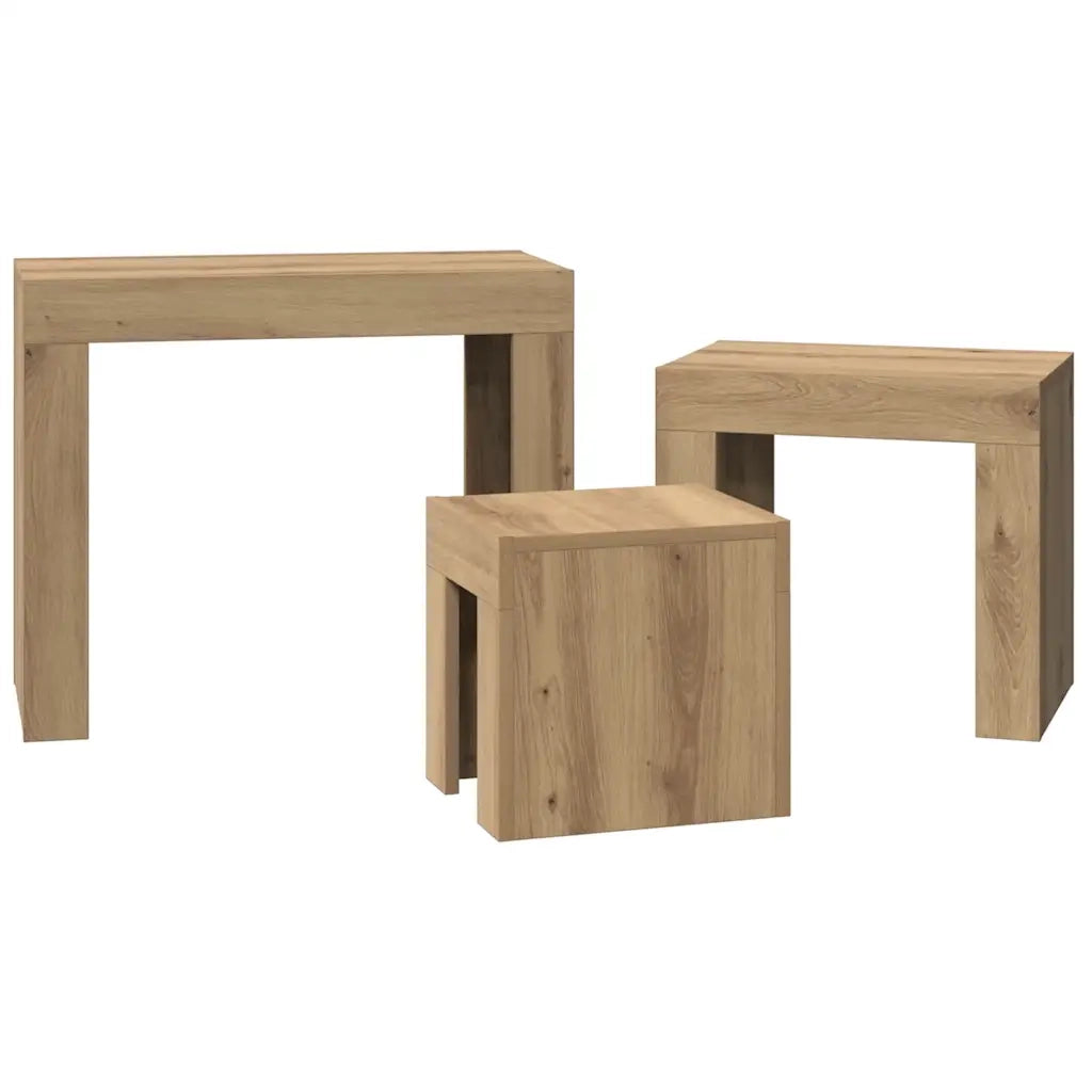 Tavolini Impilabili 3 pz Rovere Artigianale in Truciolato 856673