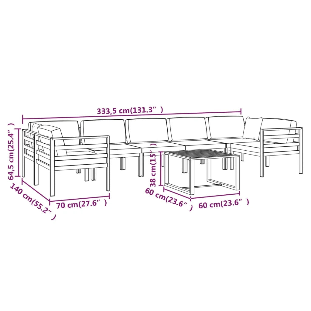 Set Divani da Giardino 8 pz con Cuscini in Alluminio Antracite 3107812