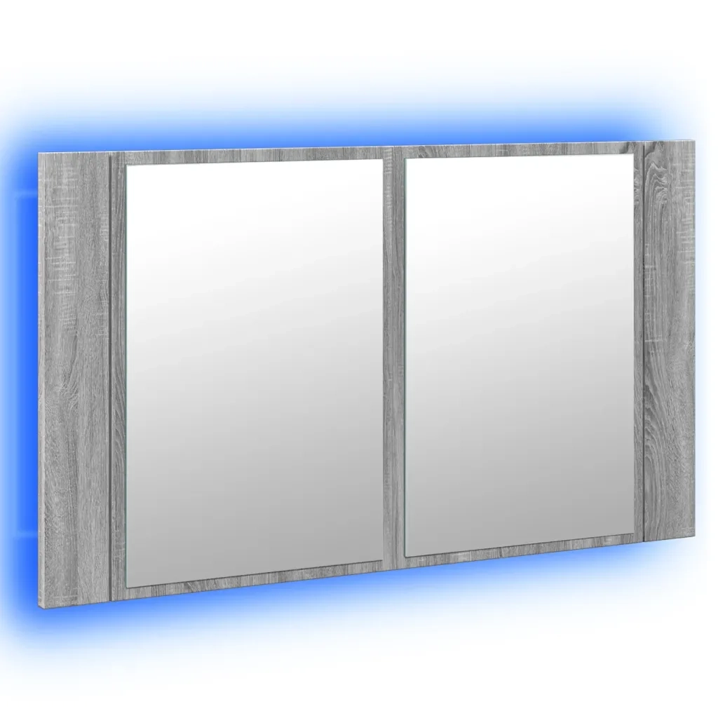 Armadietto a Specchio con LED-Mobile con specchio Grigio Sonoma 80x12x45cm Acrilico