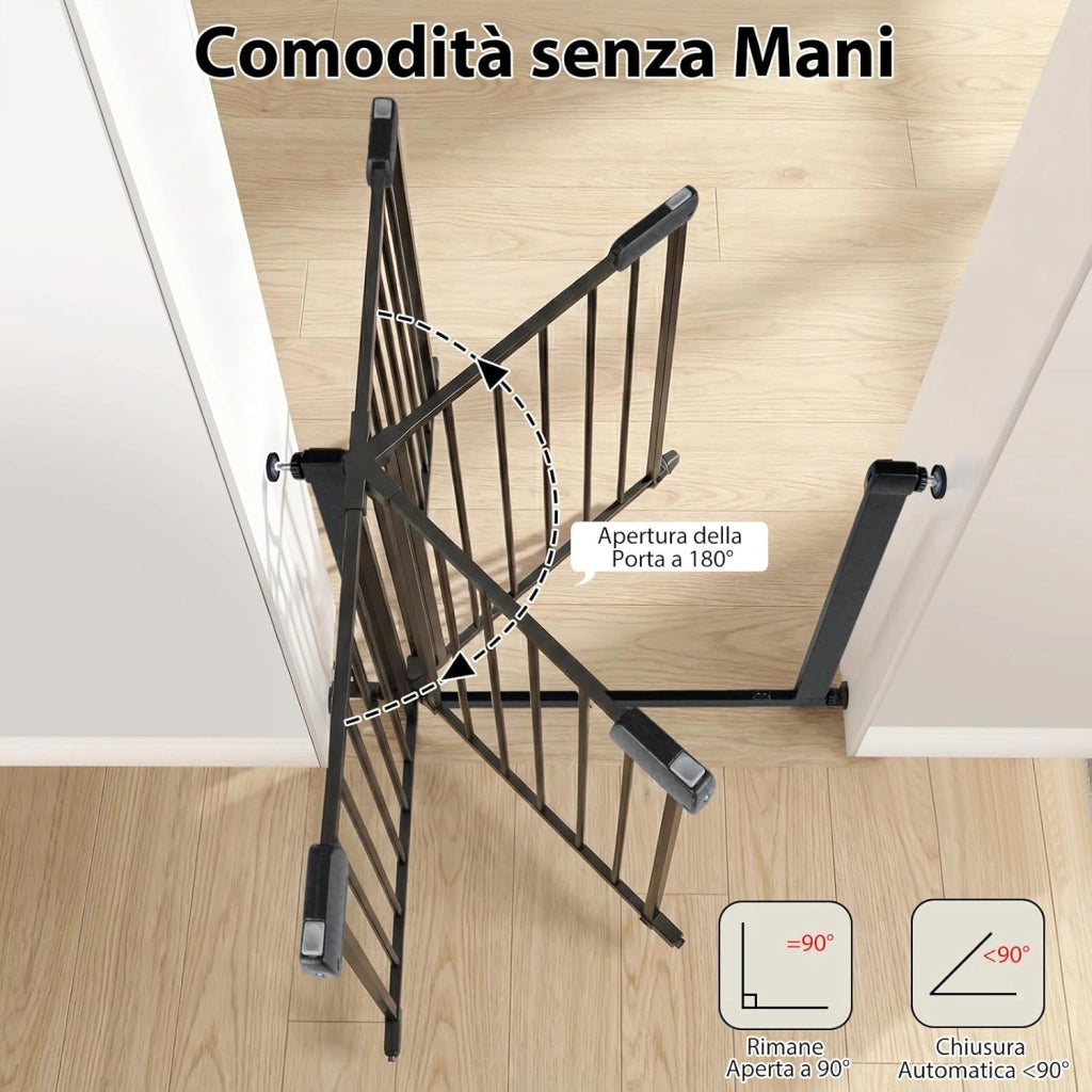Cancelletto di Sicurezza per Bambini, con Sistema di Chiusura Automatica, Recinto Sicurezza Neonati Animali Domestici, per Porte 75-82 cm (Nero)