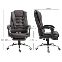 Poltrona da Ufficio Reclinabile in stile Presidenziale con Poggiapiedi, 64.5x69x109-117 cm, color Caffè